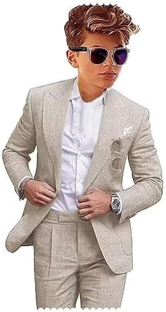 Boys Linen Suits boys 2 piece suit Jacket Pant Tuxedo Casual boys formal suit for Beach Wedding Dresswear Outfit