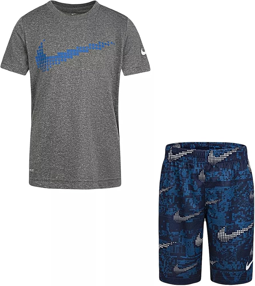 Nike Boy`s Graphic T-Shirt and Shorts 2 Piece Set (Blue Void(86H364-U9J)/Grey, 6, 6_Years)