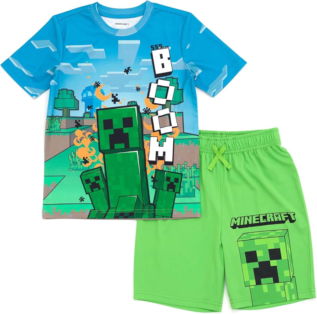 Minecraft Creeper T-Shirt and Shorts Outfit Set Little Kid to Big Kid