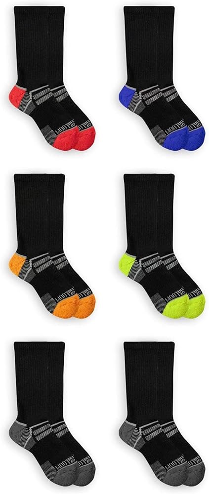 Fruit of the Loom Boys' 6-Pair Half Cushion Crew Socks (Medium, Black Multi)