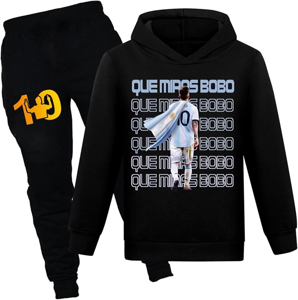 Boy 2 Piece Outfit Lionel Messi Pullover Sweatshirt-Hoodie and Sweatpants Outfit Classic Long Sleeve Tracksuit for Kid