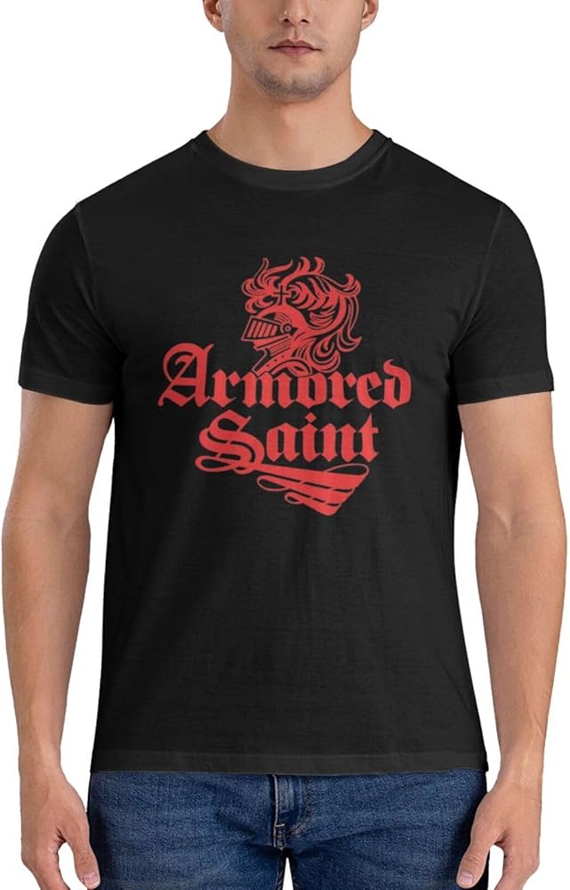 American Armored Heavy Metal Saint Youth & Adult Big Boys Teen Short-Sleeve T-Shirts, Round Neck Tops Stylish Shirt Sport Fitness Custom Tees Clothing - X-Large