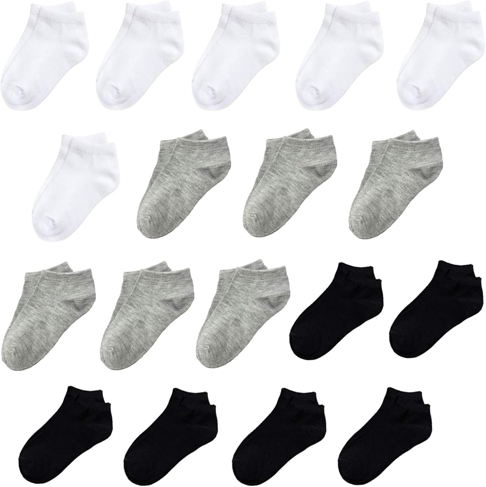 JAMEGIO Janegio 18 Pairs Kids' Low Cut Half Cushion Sport Ankle Socks Boys Girls Ankle Socks