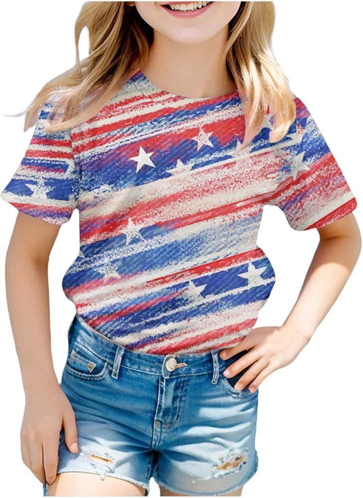 4th of July T Shirts for Toddler Boys American Flag Patriotic Tee Casual Tops Kids Girls Independence Day Clothes