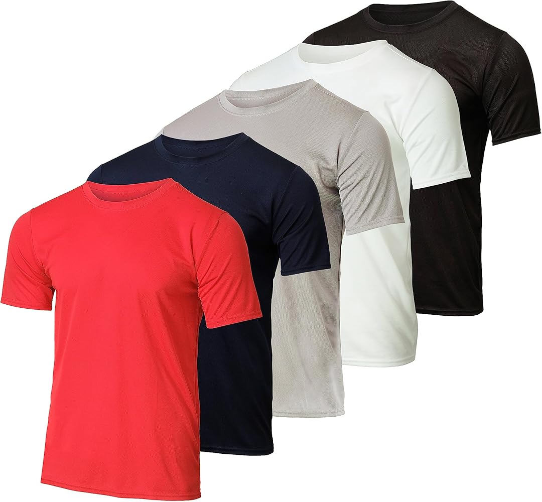 Real Essentials 5 Pack: Youth Mesh Moisture Wicking Active Athletic Performance Short-Sleeve T-Shirt Boys & Girls