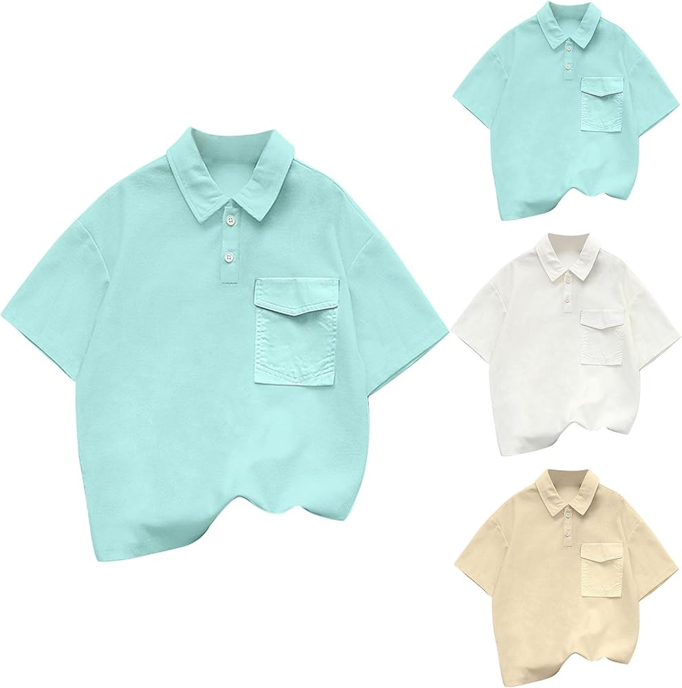 Boys Cotton Linen Shirt Toddler Boys Button Up Pocket Long Sleeve Blouse Dress Shirts Fall Tees Tops