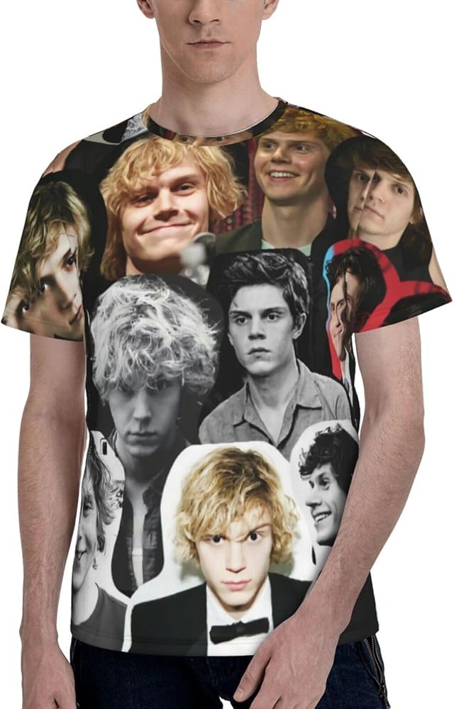 Evan Peters T Shirt Men's Summer Comfortable Fit Soft Short Sleeve Round Neckline Basic Tee Tops