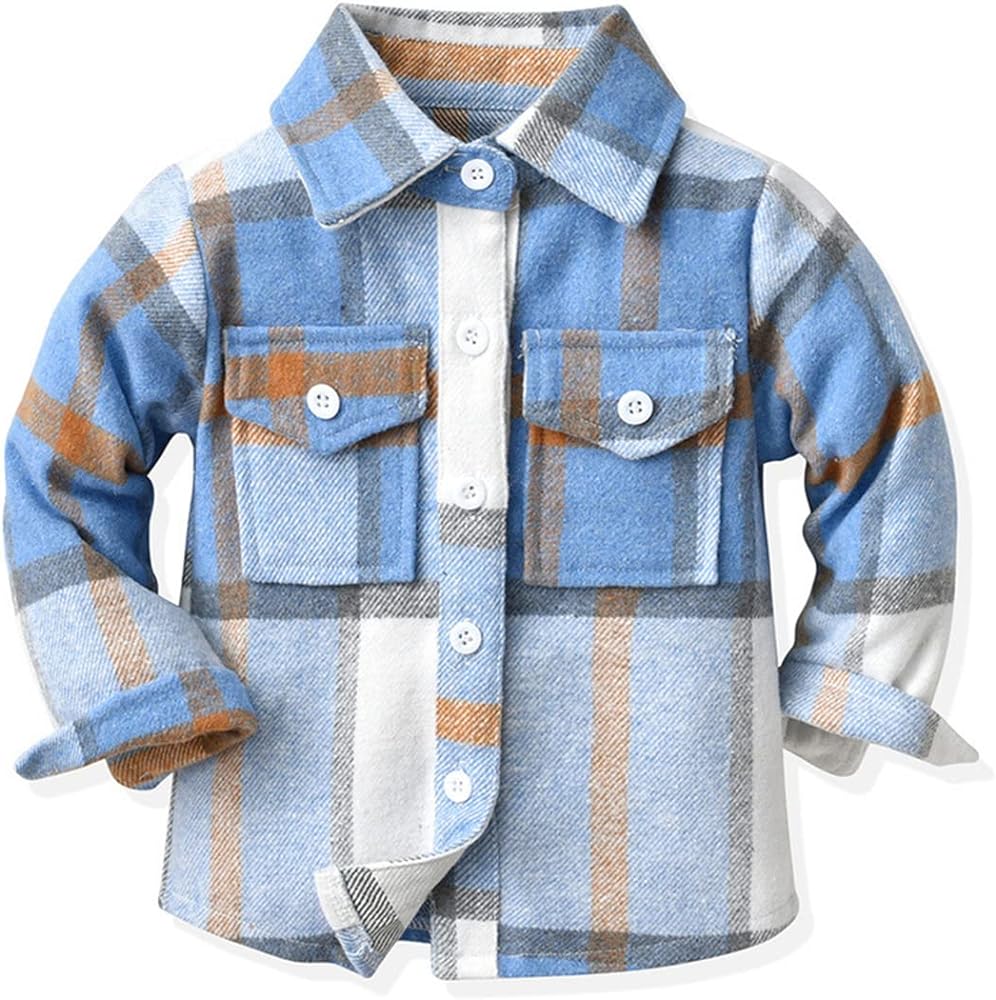 Flannel Plaid Shirts for Kids Casual Boy Girls Graphic Pattern Coat Loose Long Sleeves Tops Lapel T-Shirts