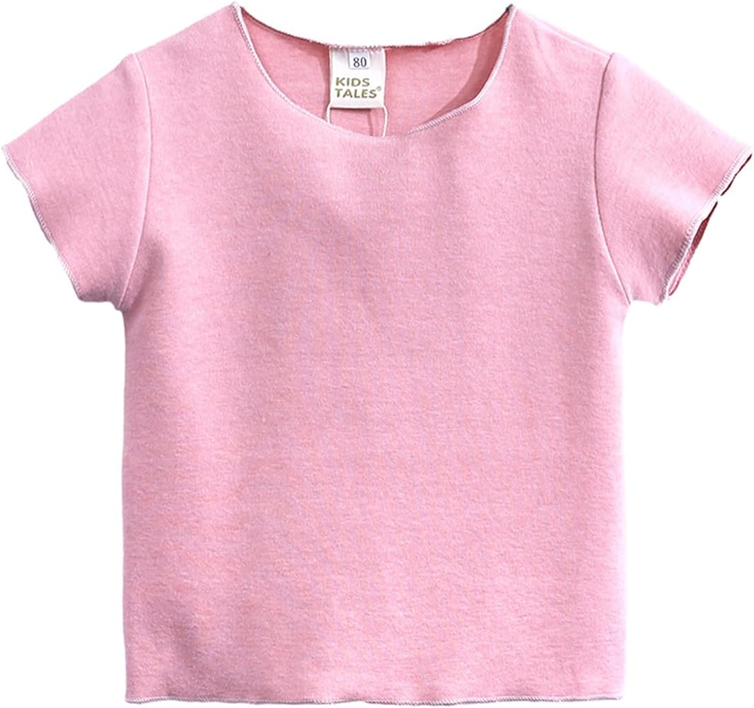 Toddler Baby Boys Girls Cotton Basic T-Shirts Short Sleeve Crewneck Tops Tee Summer Slimming Casual Clothes