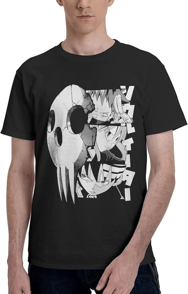 Anime T Shirts Soul Anime Eater Men's Summer Cotton Tee Crew Neck Short Sleeve Tops Black