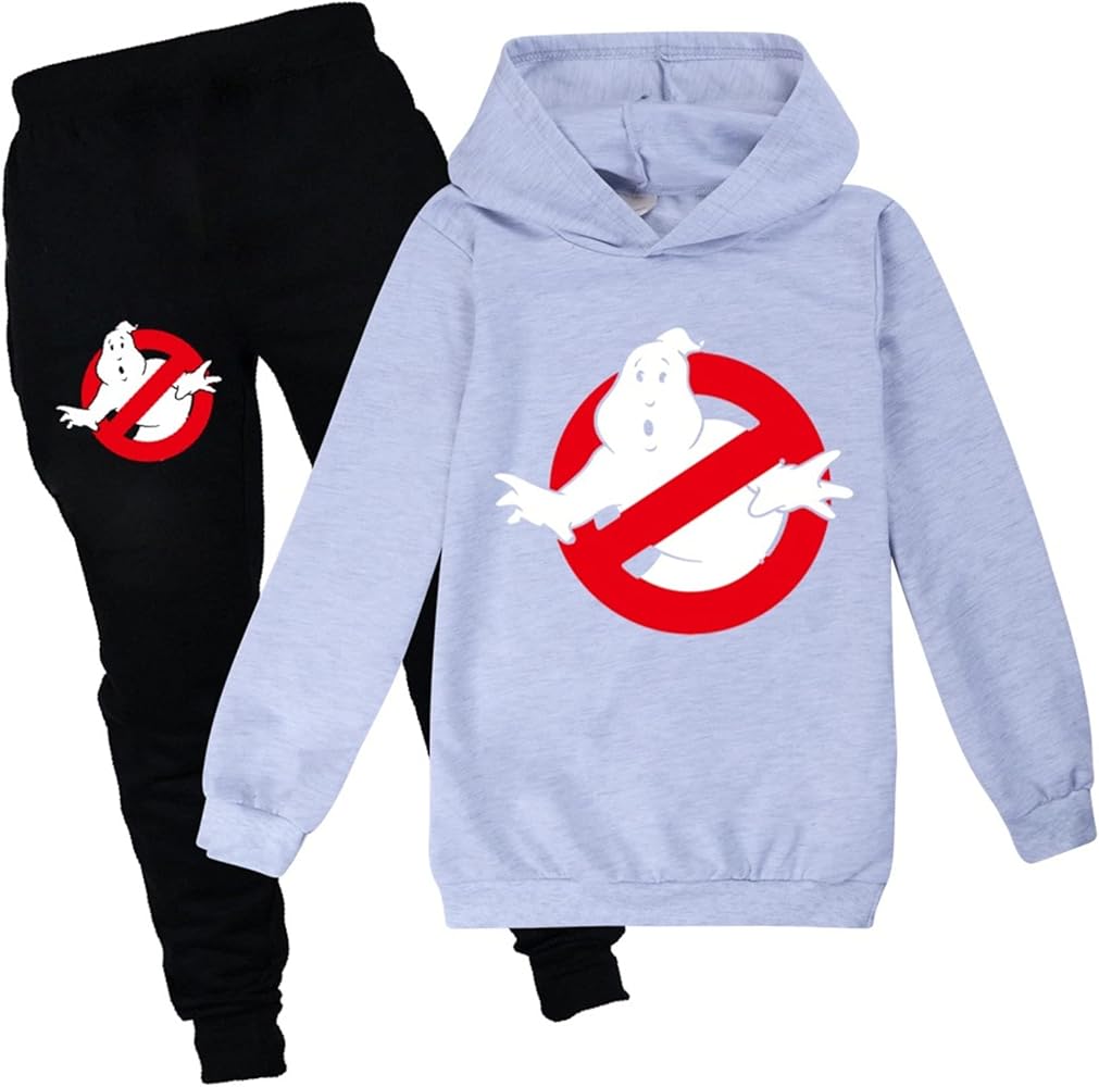 Kids Fall Winter 2Pcs Long Sleeve Sweat Suit-Ghostbusters Pullover Hoodies and Casual Sweatpants Sets(2-16Y)