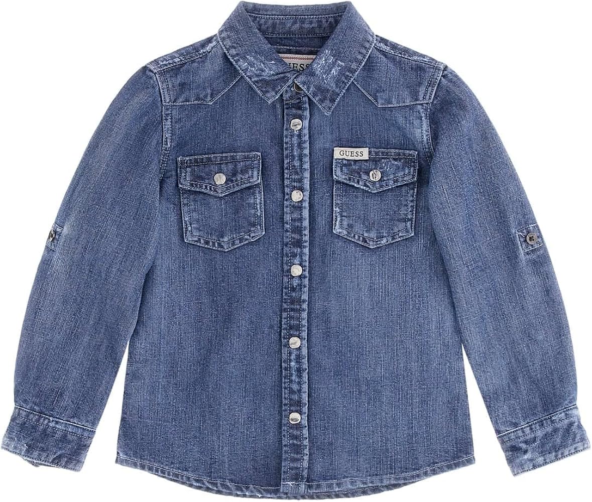 GUESS Boys' Denim Adjustable Long Sleeve Shirt