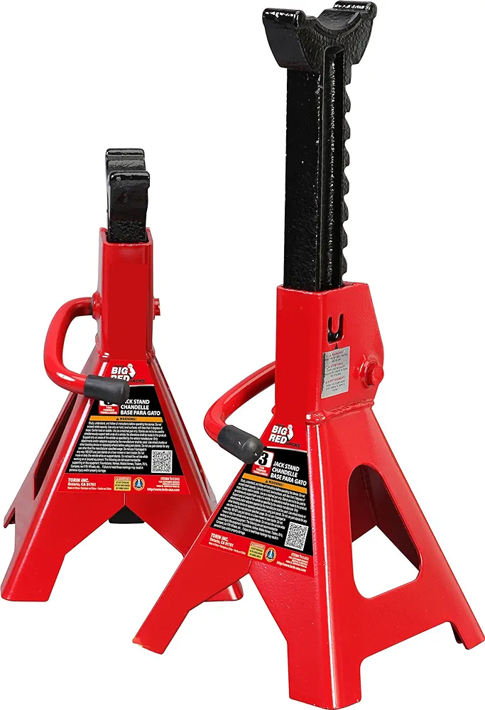 BIG RED T43202-1 Torin Heavy Duty Steel Jack Stands: 3 Ton (6,000 lb.) Capacity Car Lifting Stand,1 Pair (Not Suitable for SUV, Truck)