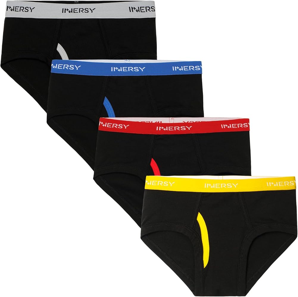 INNERSY Boys Cotton Briefs Underwear Teen Front Opening Underpants Sized 6-18 Years 4 Pack