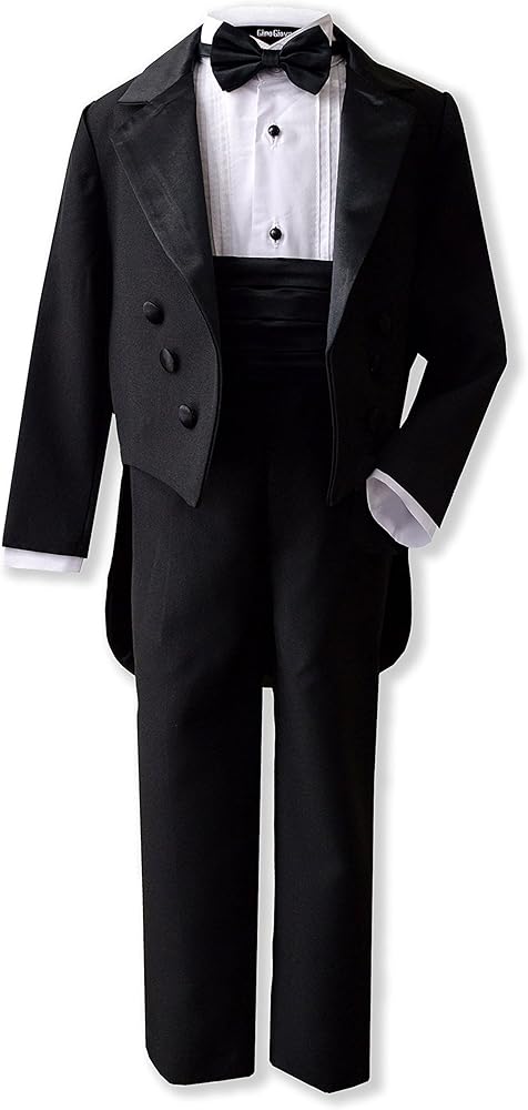 Boy's Black Formal Tuxedo Suit Set with Tail