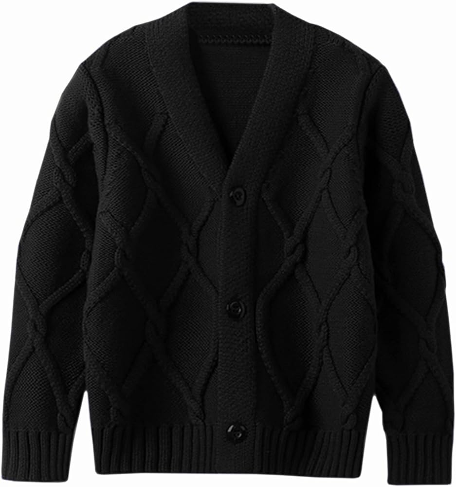 QZH.DUAO Boys' Solid Diamond Knit Cardigan Sweaters, 2-10 Years