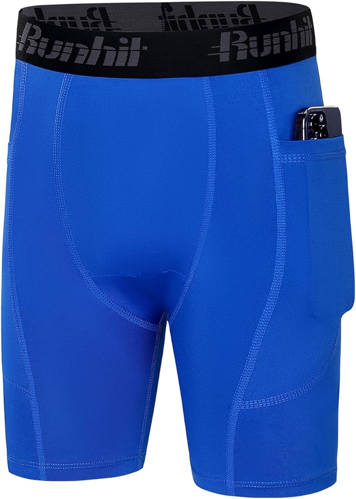 Runhit Youth Boys' Compression Shorts,Boys Performance Athletic Base Layers Underwear Sports Shorts Side Pocket