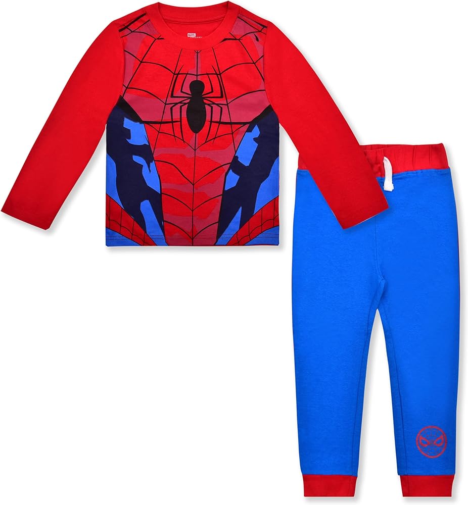 Marvel Spider-Man Boys’ Long Sleeve Shirt and Jogger Pant Set for Toddlers – Red/Blue