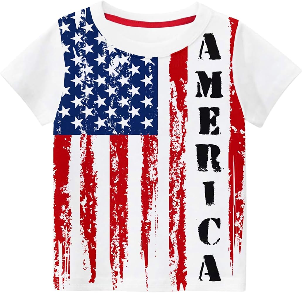 Toddler Boy Girl 4th of July T-Shirt American Flag Tee Kids Patriotic Outfit Short Sleeve Shirt Tops 2-7T