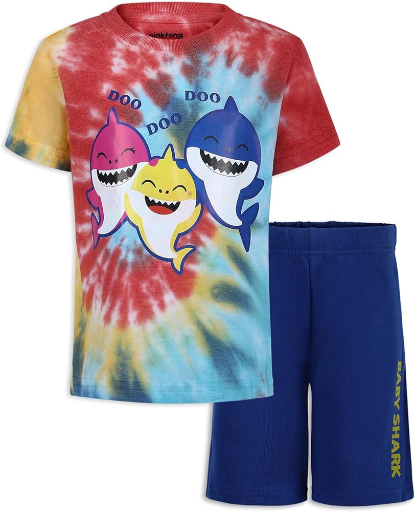 Nickelodeon Baby Shark Toddler Boys Matching Tie Dye T-Shirt and Short Set – Blue/Multicolor