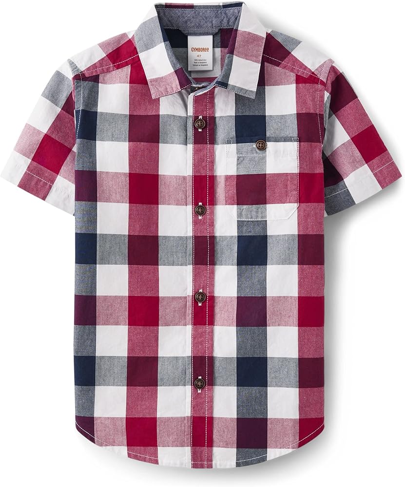 Gymboree,Boys,Matching Family Short Sleeve Button Up Shirt Dad, Big Kid, Toddler,Red/Blue Woven,7