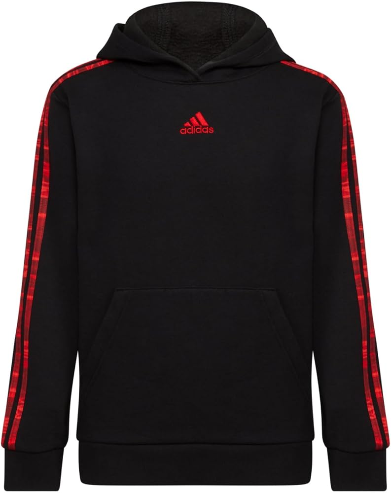 adidas Boys' Long Sleeve Fleece Pullover Hoodie, Black with Red Liquid Camo, X-Large