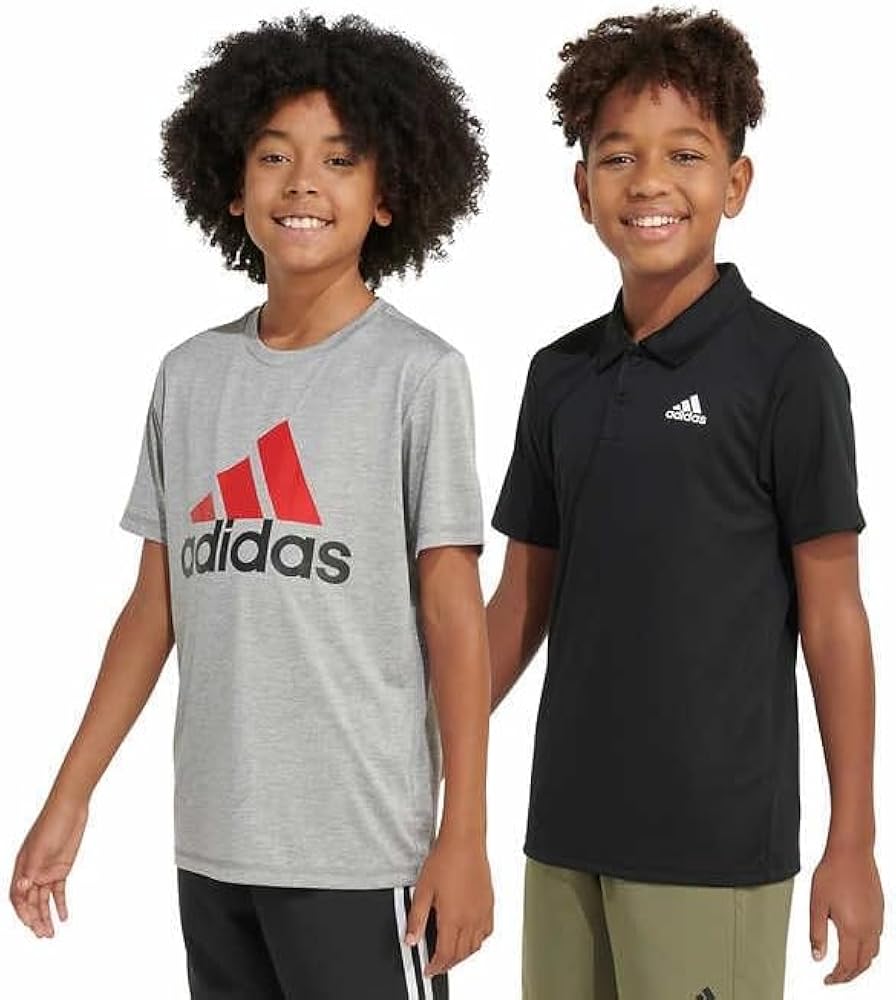 Adidas Boys' Active Shirts, 2 Pack, Polo and T-Shirt (US, Alpha, Large, Regular, Black/Gray)