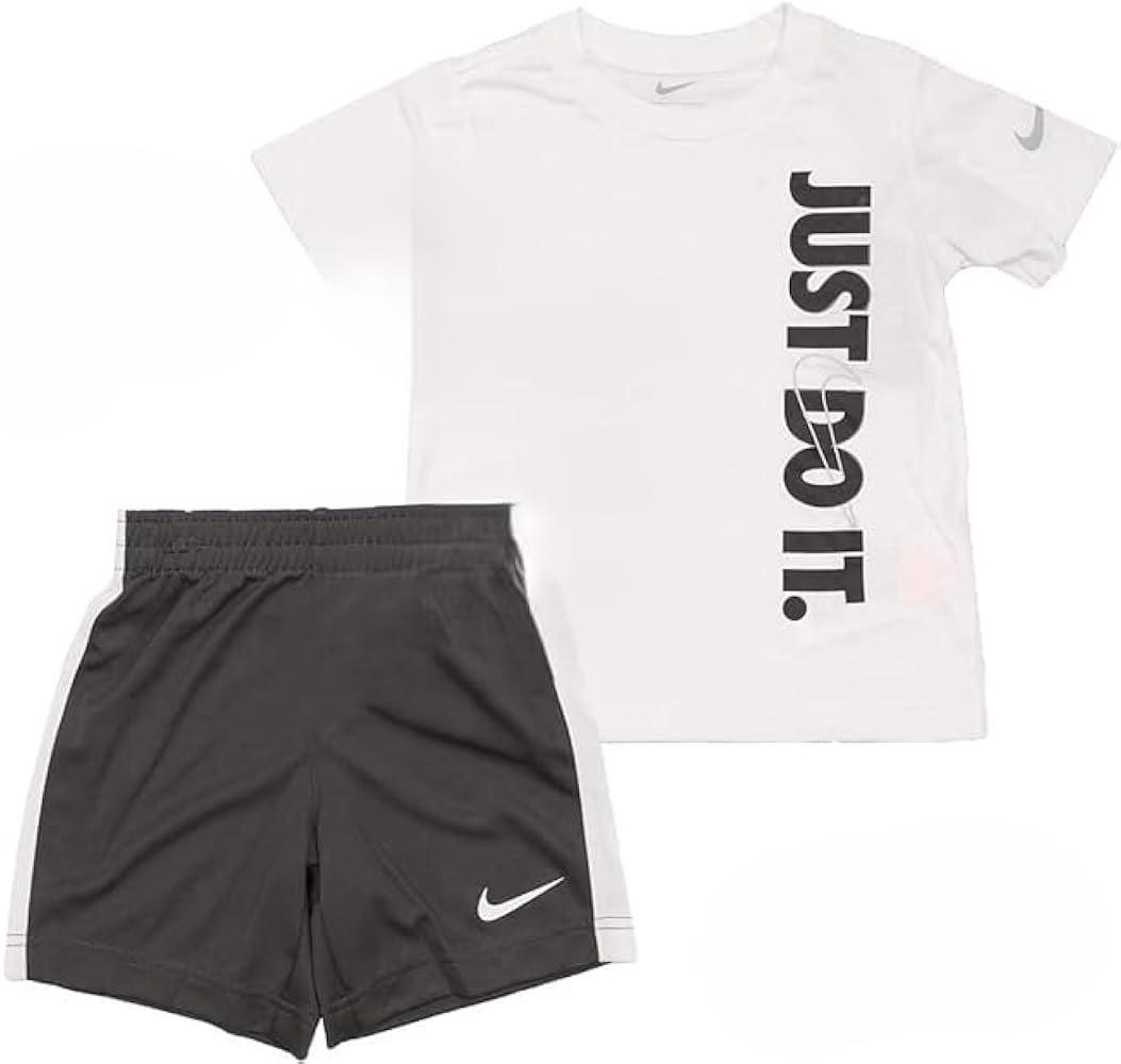 Nike T-Shirt & Shorts Set Little Boy's 2-Piece Just Do It (Iron Gray/White, 5)