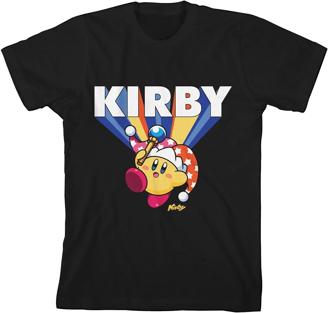 Kirby Beam Flying Text Boy's Black Tshirt