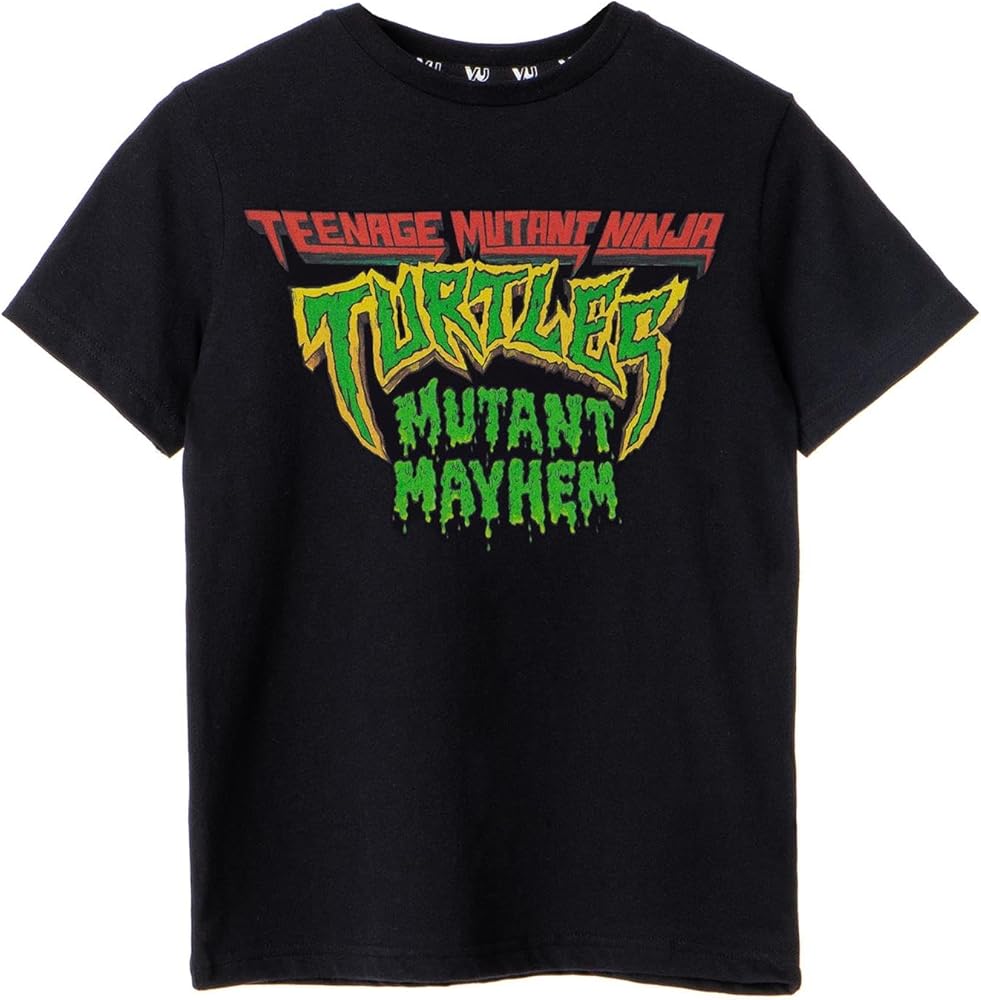 Teenage Mutant Ninja Turtles Boys T-Shirt | Mutant Mayhem Short Sleeve Black Movie Graphic Tee | TMNT Cartoon Apparel Top