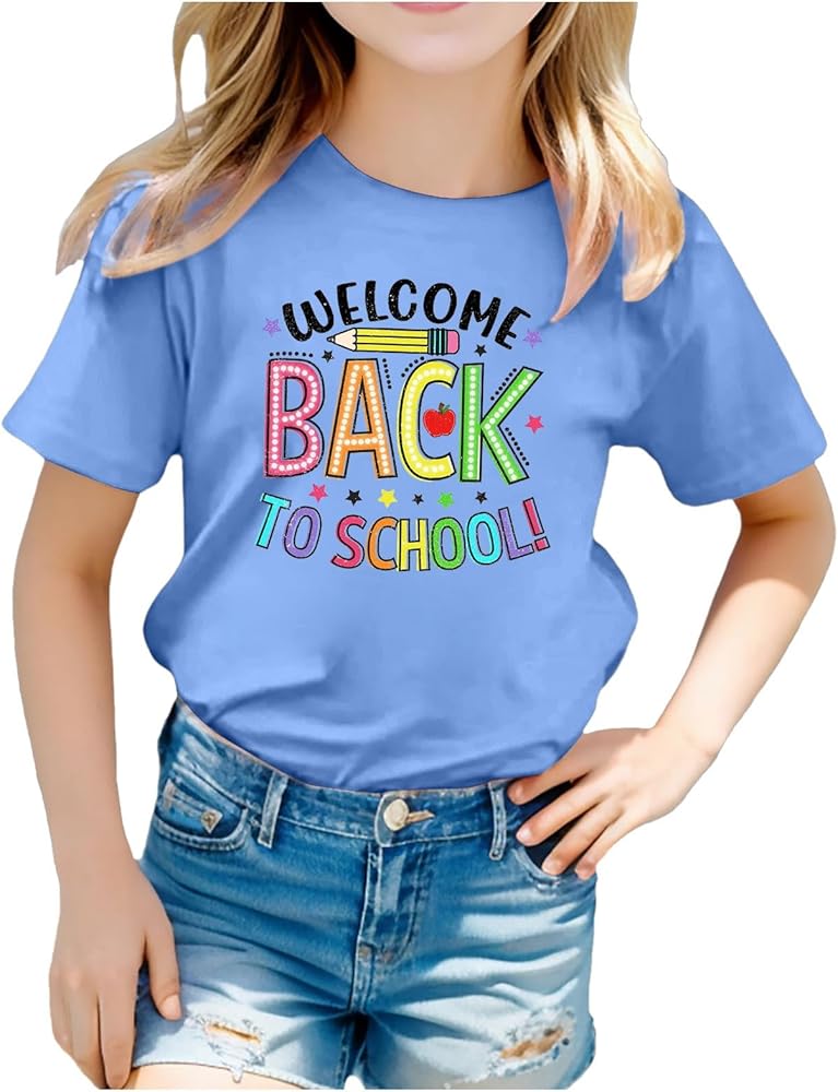 Kids First Day of School Shirt Back to School Graphic Tee Tops Casual Summer Short Sleeve Teachers Gift T-Shirt