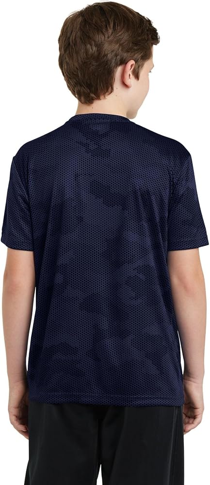 SPORT-TEK Boys CamoHex Tee, Medium, True Navy