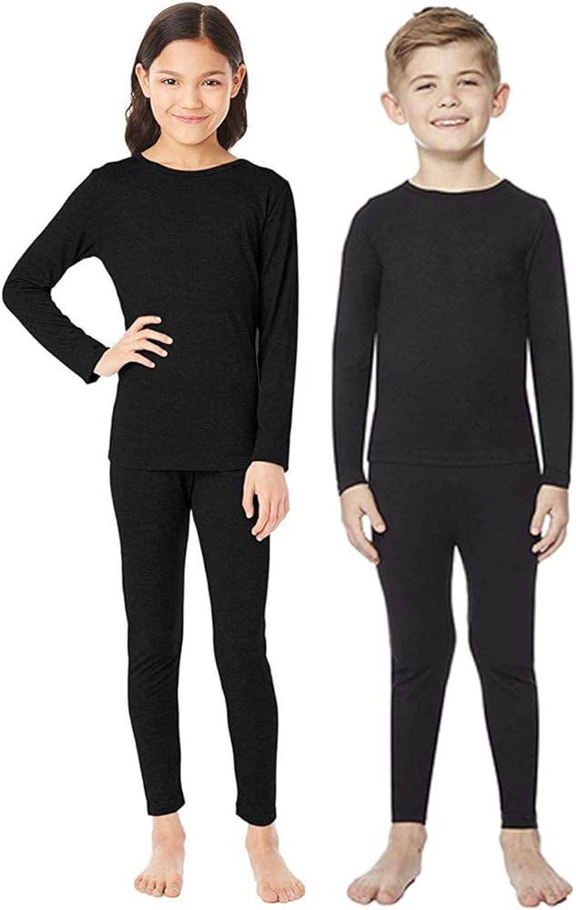 32 Degrees Kid's Heat Base Layer Long Sleeve Crew Neck and Legging Set (Black, Small)