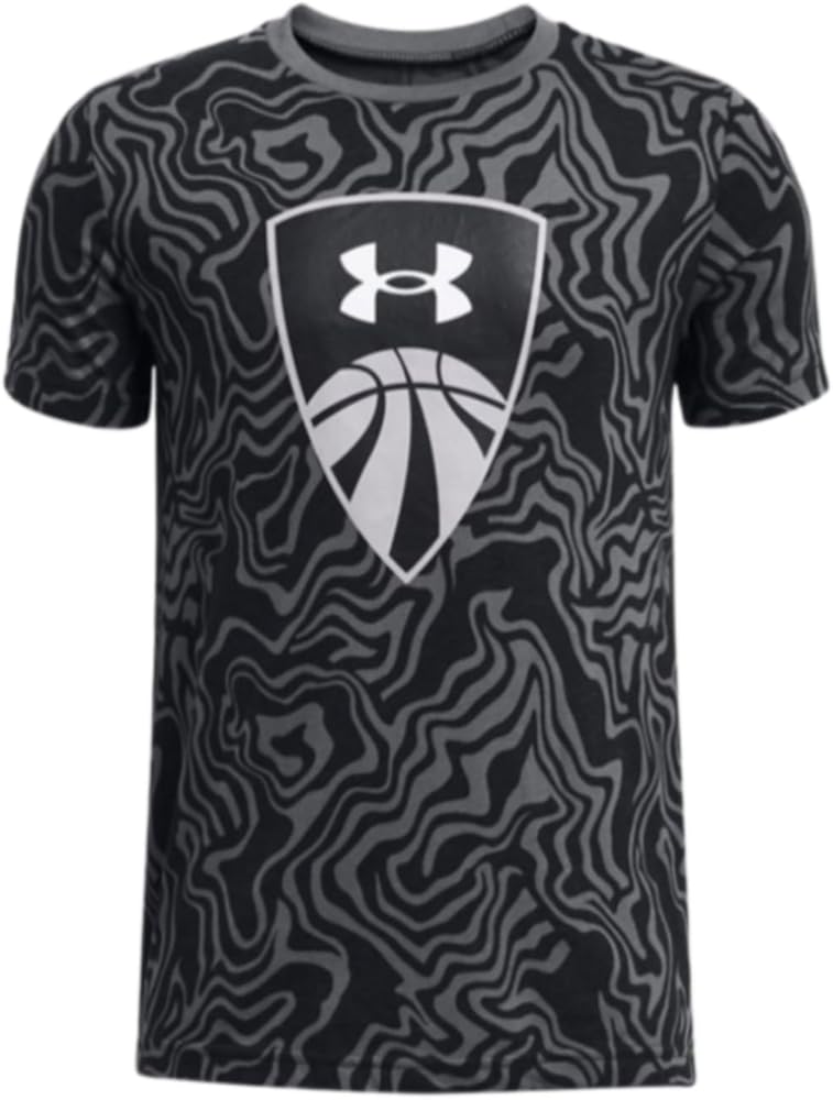 Under Armour Boys Shield Basketball Short Sleeve Shirt (US, Alpha, Medium, Regular, Regular, Black/Gray)