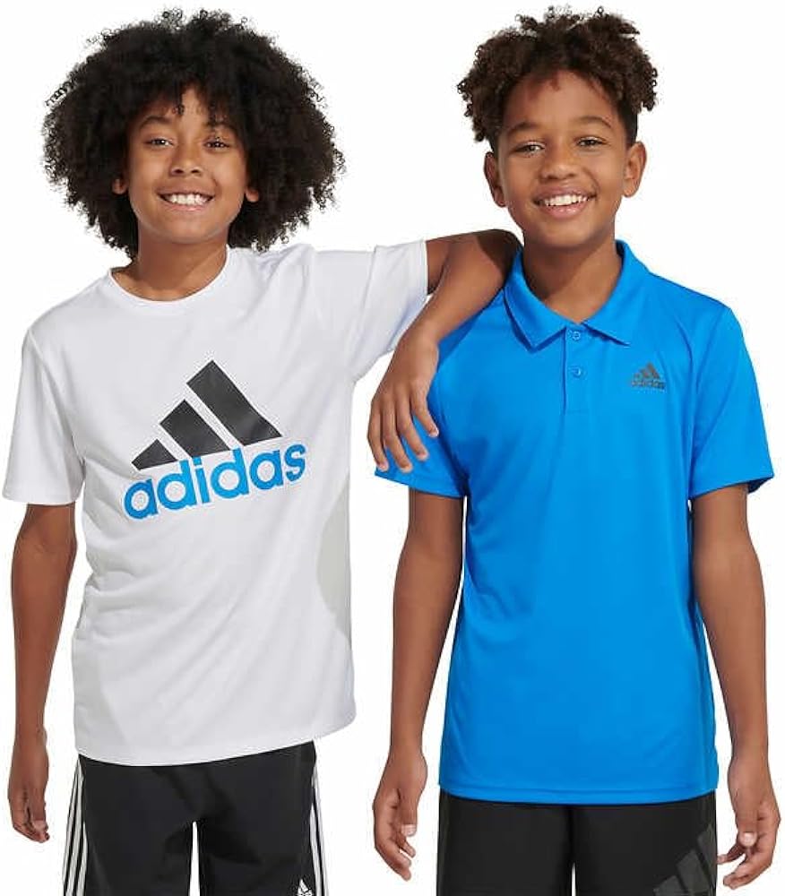 Adidas Boys' Active Shirts, 2 Pack, Polo and T-Shirt (US, Alpha, X-Large, Regular, Blue/White)