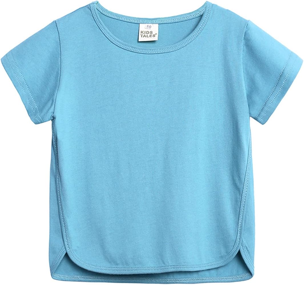 Undershirt Toddler Kids Baby Boys Girls Solid Short Sleeve Crewneck Irregular T Shirts Tops Tee Clothes for