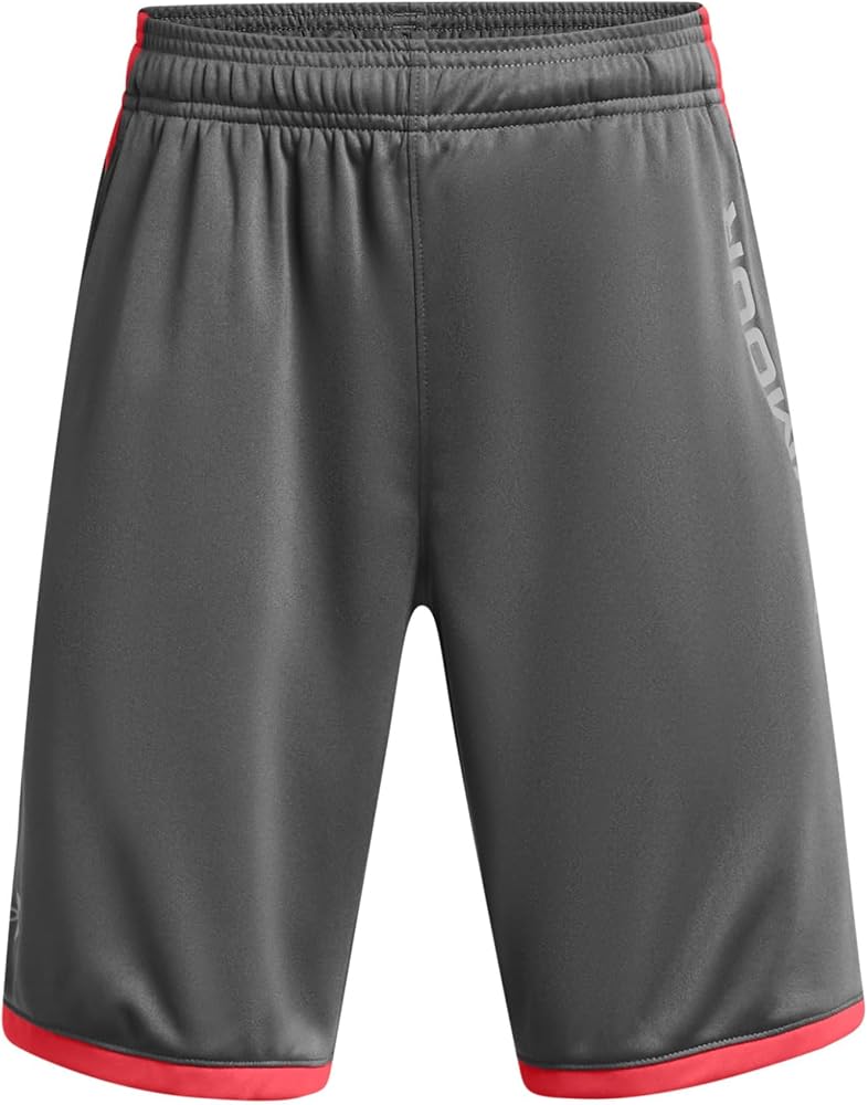 Under Armour Kids Stunt 3.0 Printed Shorts (Big Kids) - Pure Polyester Fabric - Encased Elastic Waistband Castlerock/Red Solstice/Steel XL (18-20 Big Kid) One Size