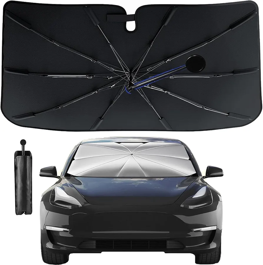 Car Windshield Sun Shade Umbrella - Foldable Car Windshield Sun Shade Cover,360° Bendable Handle,UV Sunshade for Car Windshield,Easy to Use and Store, Fits Various Front Windshields (57"x33")