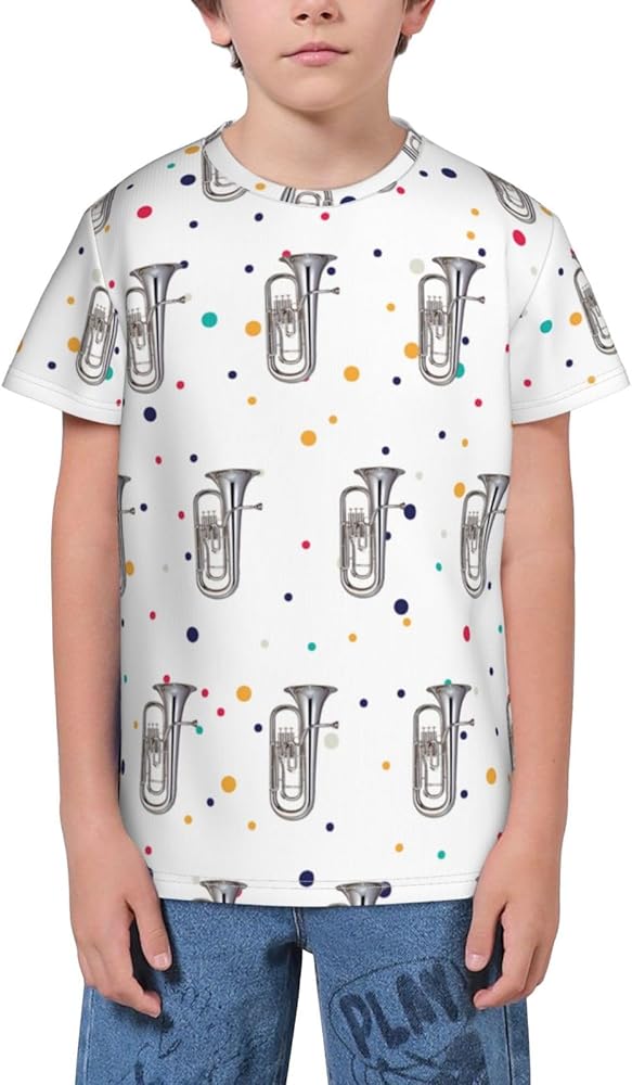 Euphonium Music Teen Boys Short Sleeve Crew Neck T-Shirt Casual Tee Tops for Youth Kids