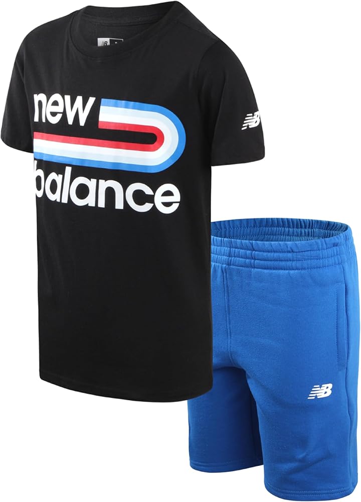 New Balance Boys' Active Shorts Set - 2 Piece Performance Short Sleeve T-Shirt and Fleece Sweat Shorts (Size: 8-12)