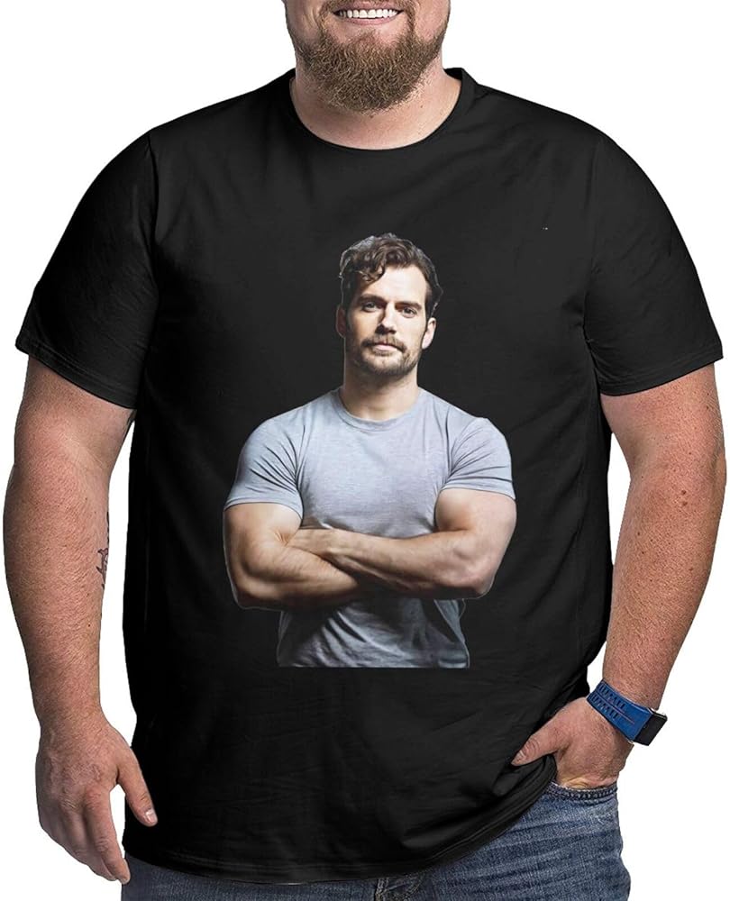 Henry Cavill Plus-Size t Shirt Man's Fashion Loose Fit O-Neck Short Sleeve Big and Tall Cotton Top Tees