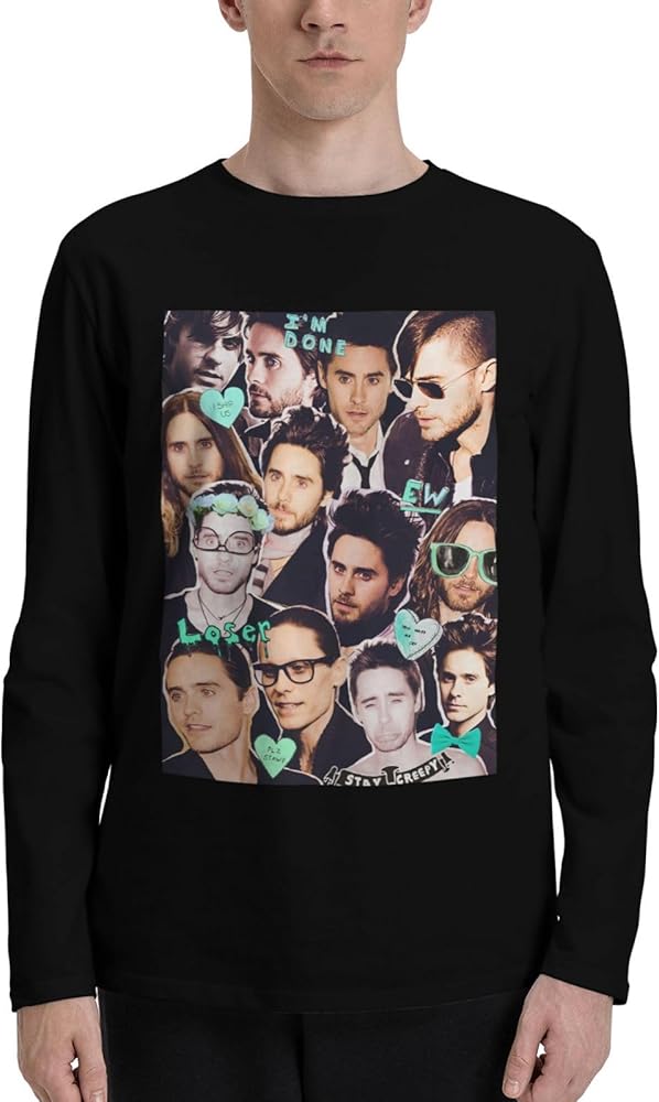 Jared Leto T Shirts Men's Loose Fit Casual Athletic Long Sleeve Crew Neck Cotton T Shirts Tops