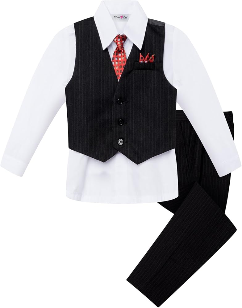 Baby and Big Boy's 4 Piece Pinstripe Vest Suit Set (Size S to 20)