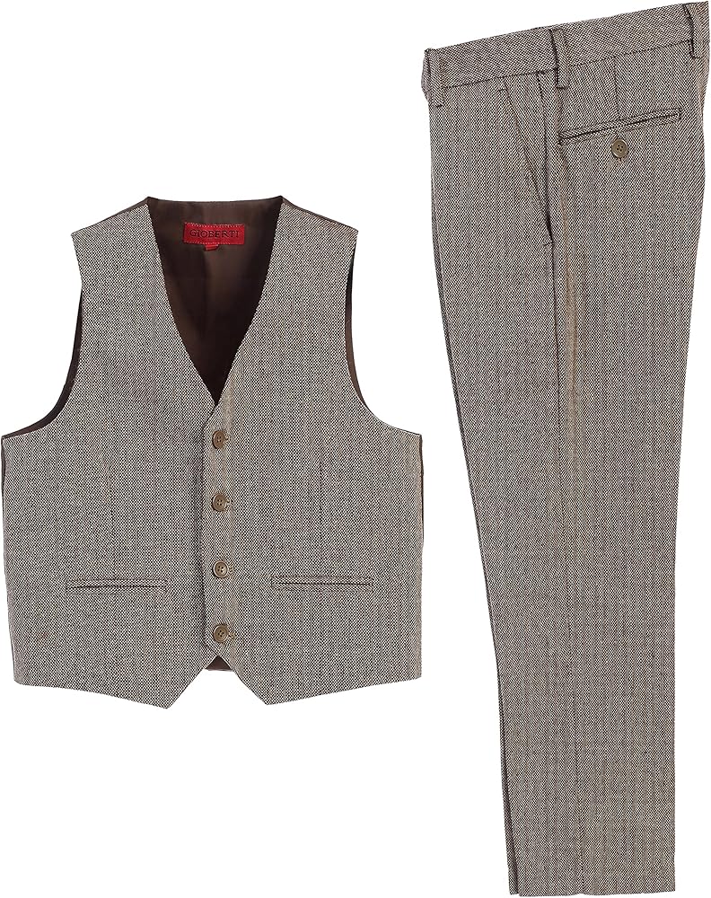 Gioberti Kids and Boys 2 Piece Tweed Plaid Vest and Pants Set