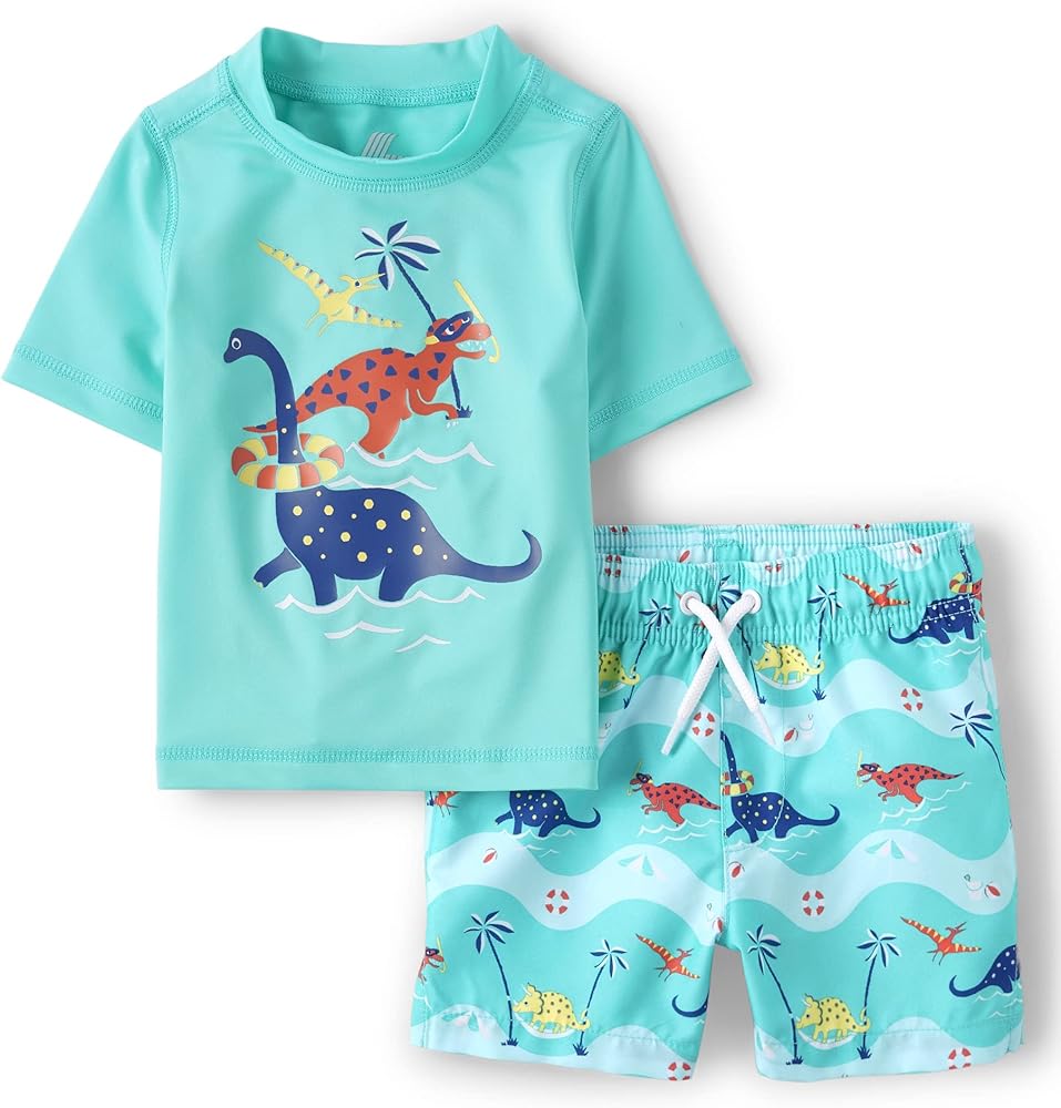 The Children's Place Baby Boys' and Toddler Swim Trunk and Short Sleeve Rashguard 2-Piece Set