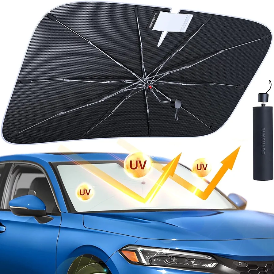 [2024 Newest] andobil Windshield Sun Shade Umbrella, [Ice Crystal Nano Cold Reflector] Super Heat Protect, Sun Shades for Front Window Most of Car SUV Truck, Car Accessories, Easy Use-Keeps Car Cool