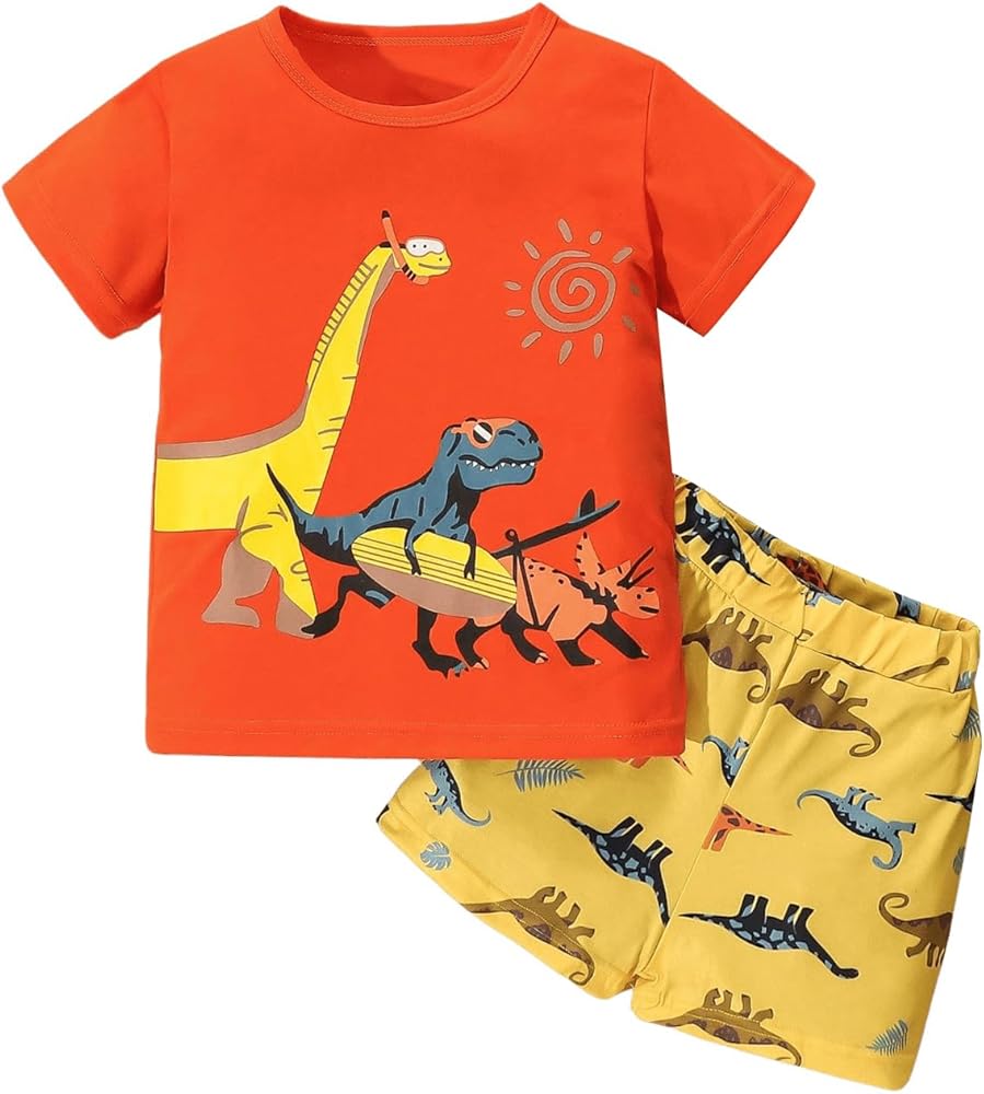 Floerns Toddler Boy's Graphic 2 Piece Sets Short Sleeve Tee Shirts Elastic Track Shorts