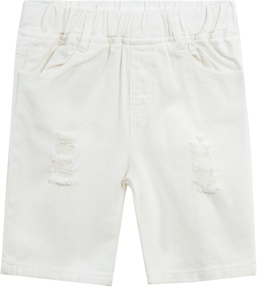 LittleSpring Boys Pull On Elastic Waist Ripped Denim Shorts