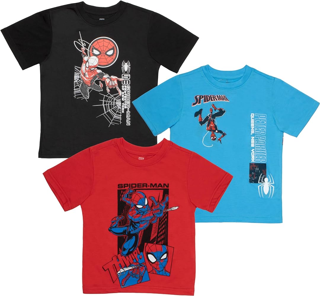 Marvel Spider-Man Comics Peter Parker Boys 3-Pack Short Sleeve T-Shirt Bundle Set for Kids