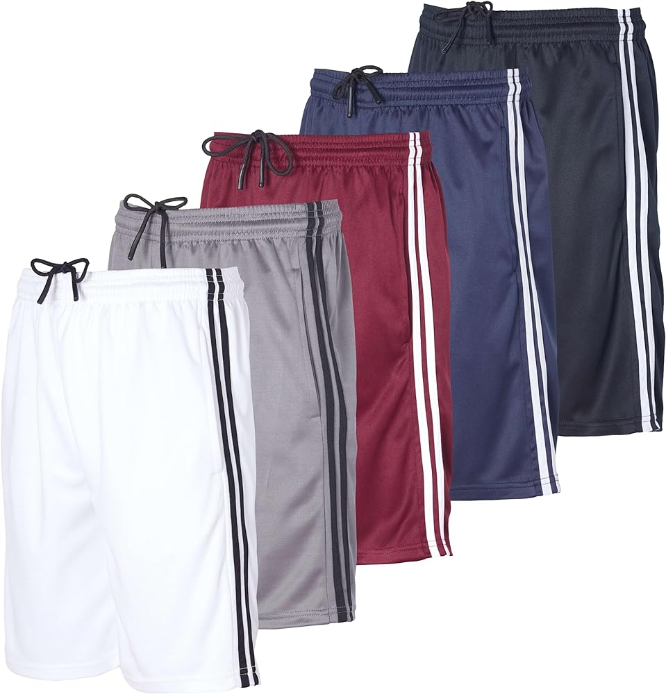 Real Essentials 5 Pack: Boys' Athletic Basketball Shorts with Pockets - Youth Activewear (Ages 4-18)